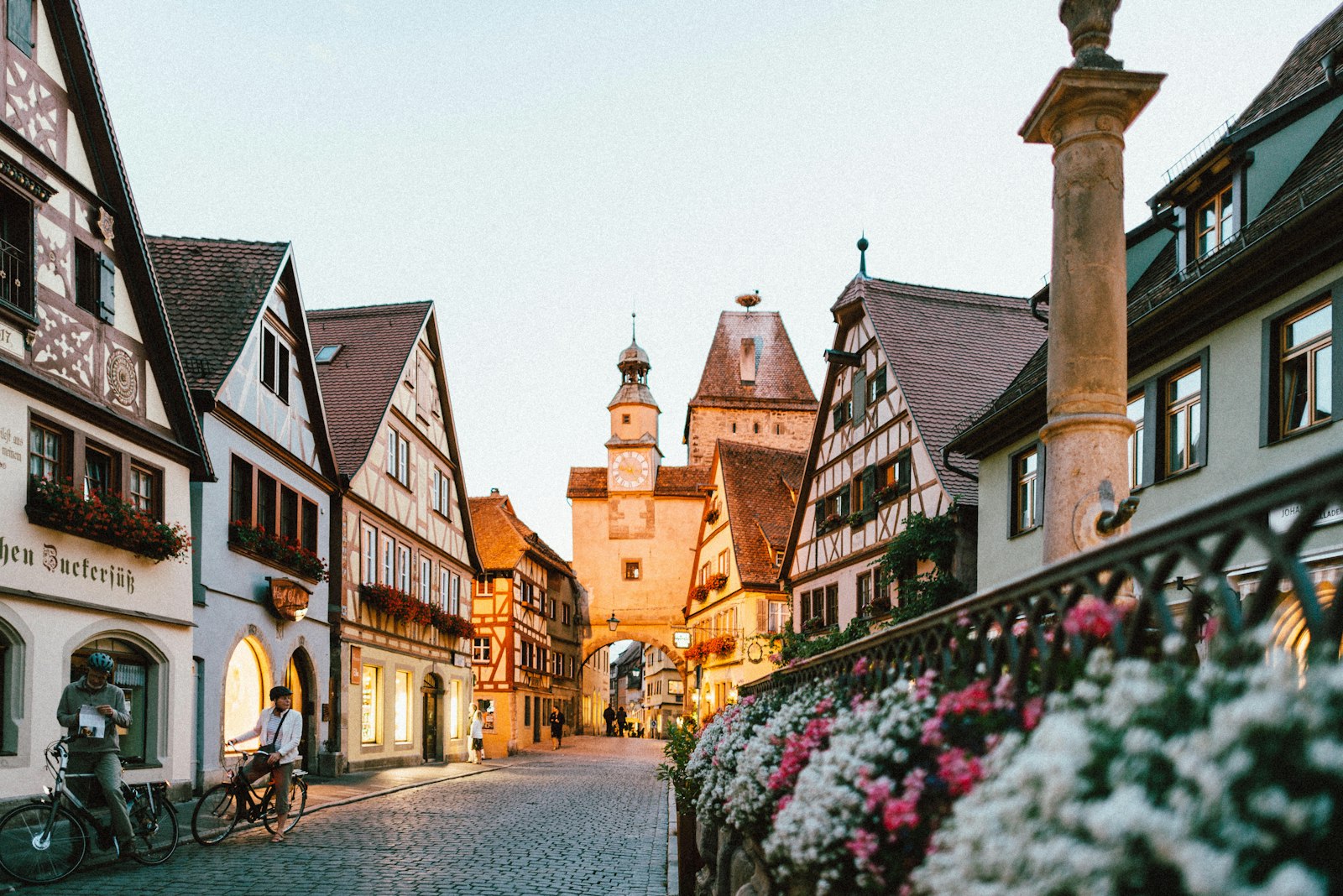 European city skyline at golden hour